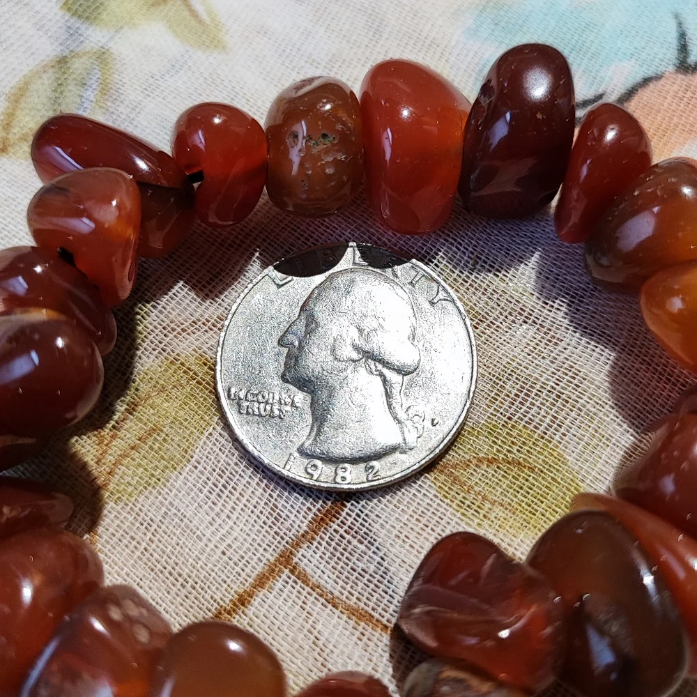 Carnelian Stretch Bracelet Tumbled Rocks Stones Hound Nature's Beauty Restrung